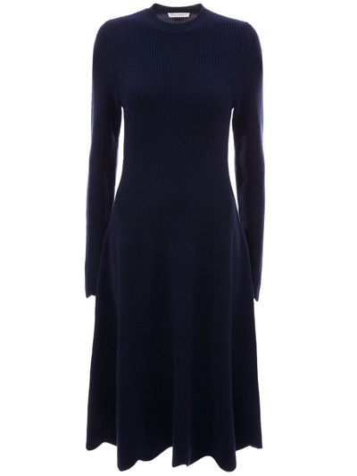 Jw Anderson Scalloped Hem Long Sleeve Dress In Blue