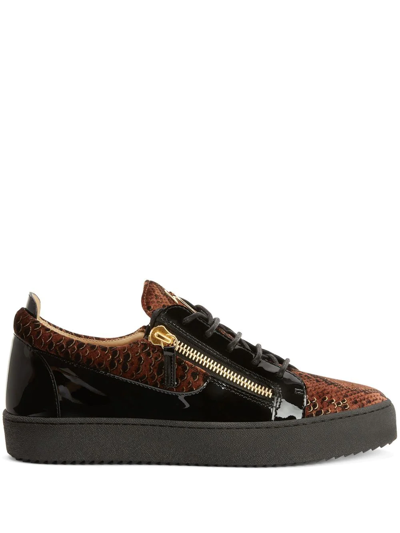 Giuseppe Zanotti Frankie Snakeskin-effect Sneakers In Brown