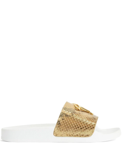 Giuseppe Zanotti Brett Snakeskin-effect Slides In Gold