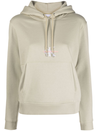 Calvin Klein Jeans Est.1978 Chest-logo Drawstring Hoodie In Nude