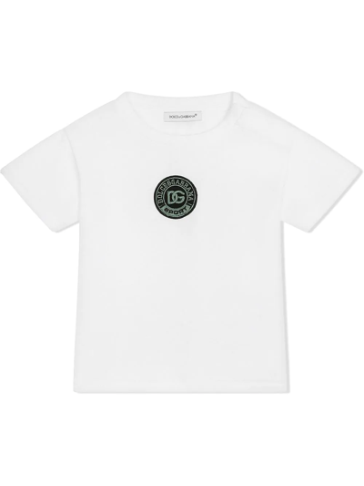 Dolce & Gabbana Babies' Jersey Round-neck T-shirt With Dg Sport Patch In White