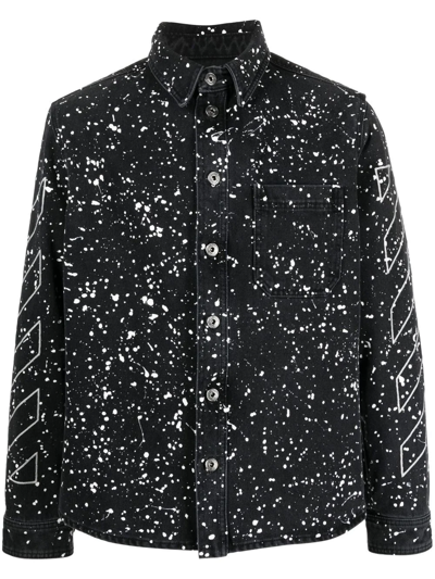 Off-white Paint Splattered Cotton Denim Jacket In Black White