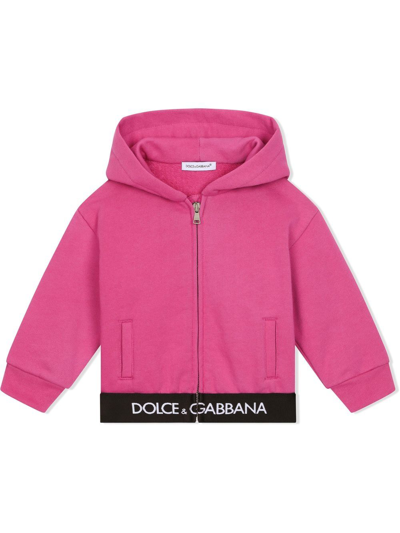 Dolce & Gabbana Babies' Jersey Hoodie With Branded Elastic In Fuchsia