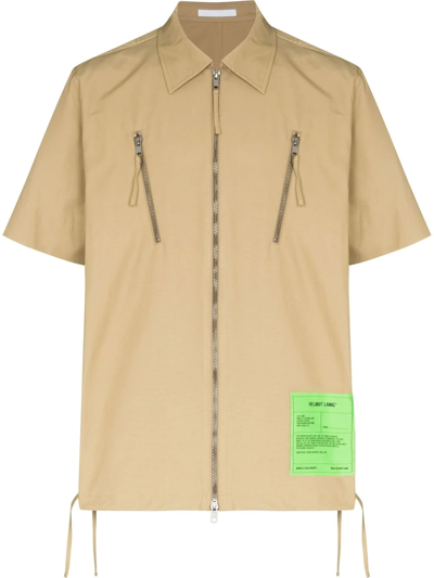 Helmut Lang Neutral Zip-up Short Sleeve Shirt In Neutrals