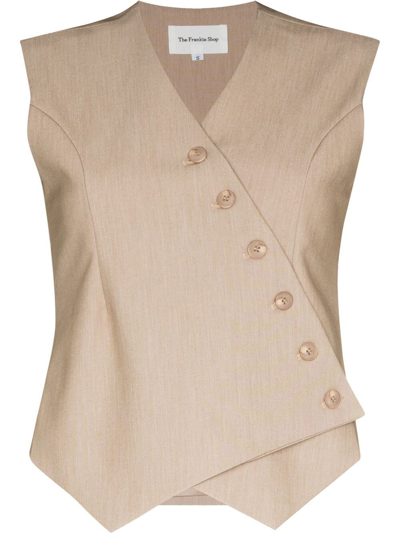 The Frankie Shop Maesa Asymmetric-button Sleeveless Waistcoat In Neutrals