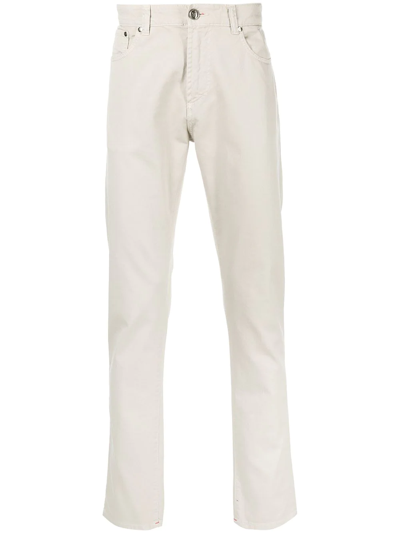 Isaia Contrast-trim Straight Trousers In Nude