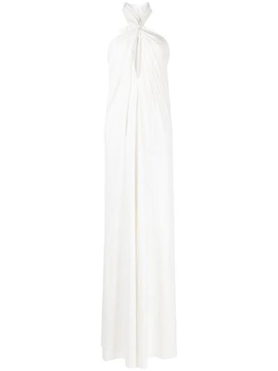 Halston Heritage Lilah Twist-front Stretch-jersey Halterneck Gown In White