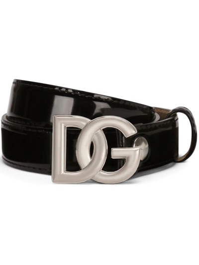 Dolce & Gabbana Logo Buckle Leather Belt In Black