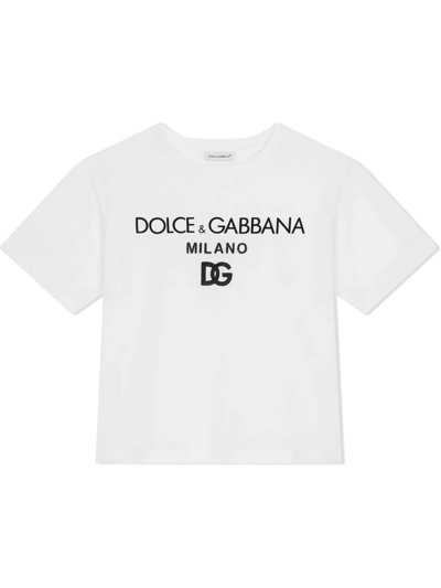 Dolce & Gabbana Kids' Dg Milano Logo-print T-shirt In Bianco Ottico