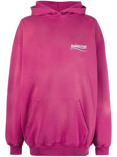 Balenciaga Fuchsia Logo-embroidery Hoodie In Pink