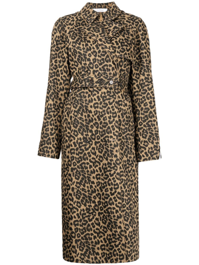 Rokh Button-embellished Long Printed Trench Coat In Leopard