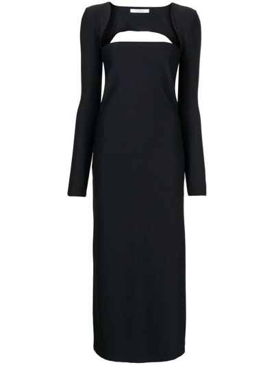 Rokh Square-neck Long-sleeve Midi Dress In Black