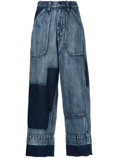 Y's Patch-detail Wide-leg Jeans In Indigo