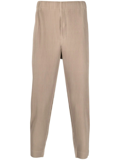 Issey Miyake Mc June Cropped Plissé Trousers In Nude