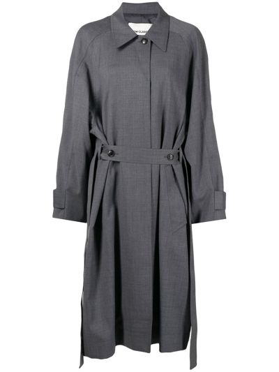 Low Classic Oversized-sleeve Cuban-collar Woven Trench Coat In Grey