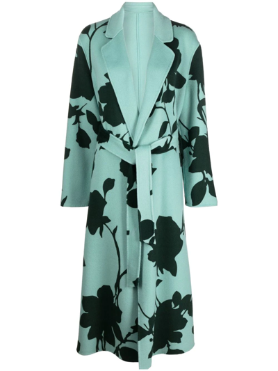 P.a.r.o.s.h Leaf-print Wool Trench Coat In Blue