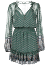 Veronica Beard Destiny Printed Smocked Waist V-neck Mini Dress In Grün