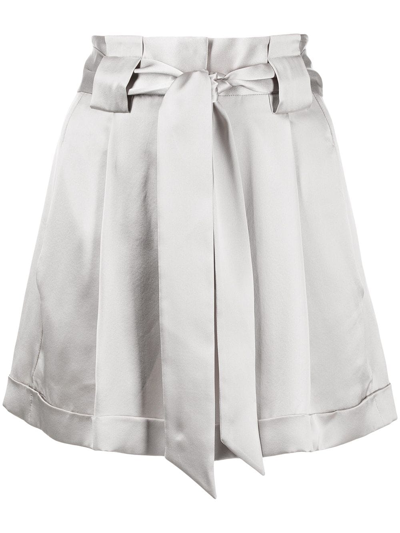 Michelle Mason Pleated-detail Belted Shorts In Silber