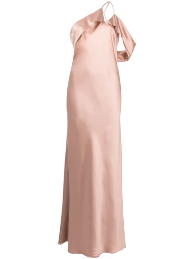Michelle Mason Bias-cut One-shoulder Gown In Rosa