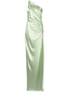 MICHELLE MASON GATHERED-DETAIL ONE-SHOULDER SILK GOWN