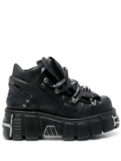 Vetements Panelled Lace-up Chunky Boots In Black