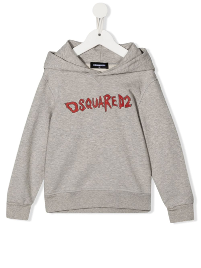 Dsquared2 Logo-print Long-sleeve Hoodie In Grau