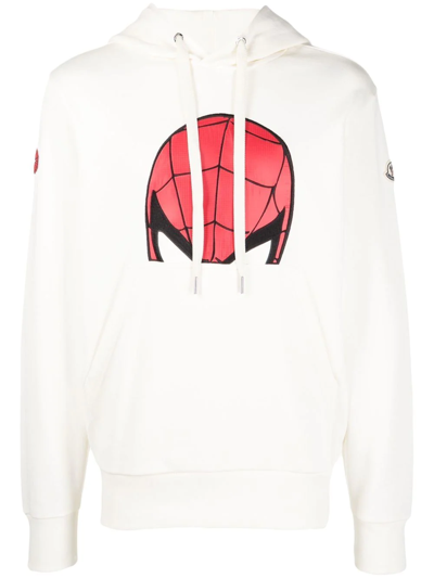 Moncler Marvel Spider-man Embroidered Ripstop-panelled Cotton-jersey Hoodie In White