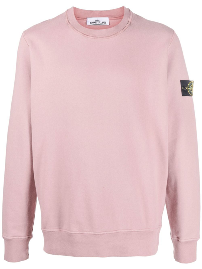 Stone Island Compass-patch Crewneck Sweatshirt In Pink