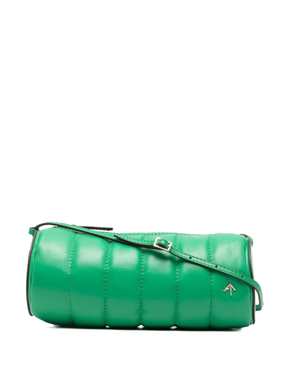 Manu Atelier Padded Cylinder Logo-plaque Leather Shoulder Bag In Green