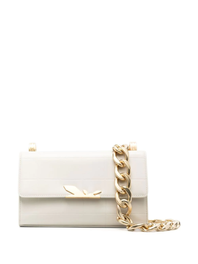 Patrizia Pepe Embossed-check Shoulder Bag In Weiss
