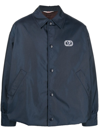 Valentino Logo-patch Shirt Jacket In Blue