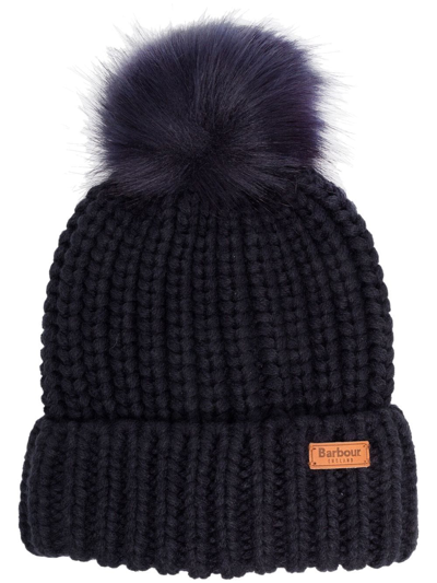 Barbour Logo Pom-pom Beanie Hat In Blau