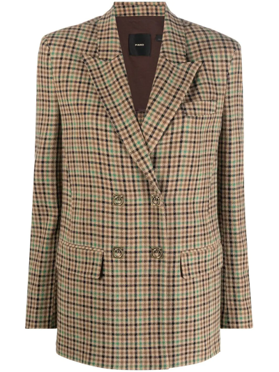 Pinko Double-breasted Checked Blazer In Nude