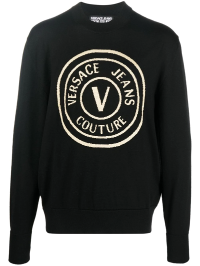 Versace Jeans Couture Logo印花羊毛毛衣 In Schwarz