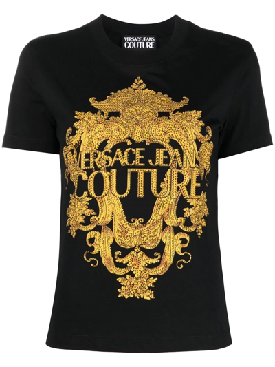 Versace Jeans Couture Versace Jeans  Baroque Black Gold T-shirt In Nero