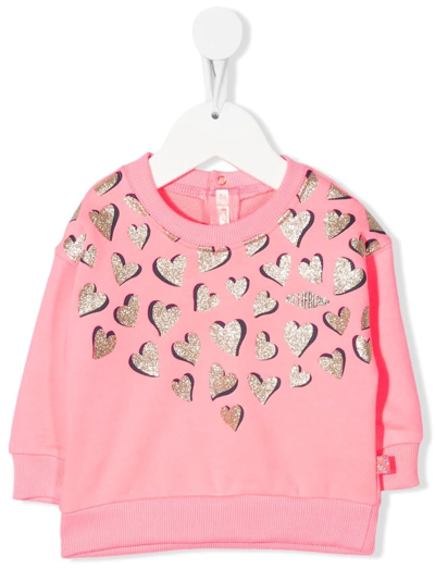 Billieblush Babies' Glitter Heart-print Sweatshirt In Fuchsia