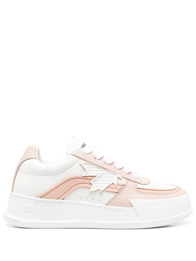 Dsquared2 Order Sneakers Matt White In Calf Leather And Rubber Candy Pink Details