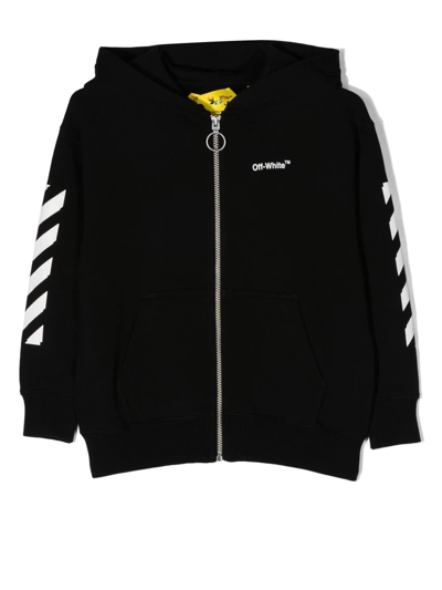 Off-white Logo-print Zipped Hoodie In Black