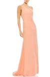 Mac Duggal One-shoulder Jersey Mermaid Gown In Peach
