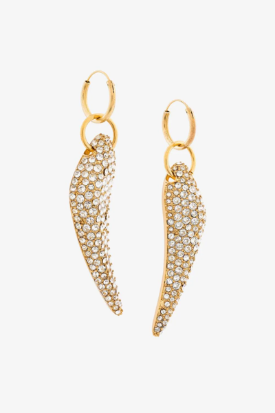 Roberto Cavalli Crystal-embellished Tiger Tooth Earrings In Gold