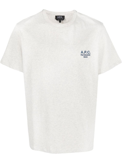 Apc Logo-embroidered Cotton T-shirt In Grey