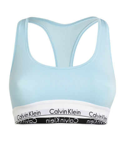 Calvin Klein Modern Cotton Racerback Logo Bralette In Light Blue