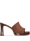 By Far Beliz Croc-effect Leather And Suede Mules In Braun