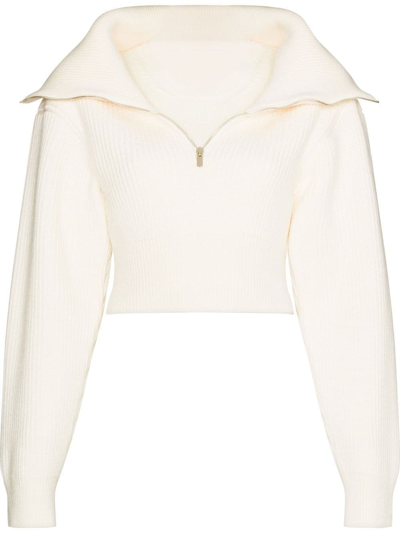 Jacquemus Neutral La Maille Risoul Cropped Wool Sweater - Women's - Merino In Neutrals