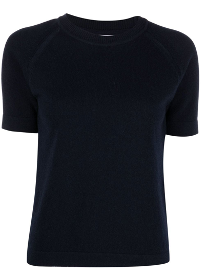 Barrie Short-sleeve Cashmere Knit Top In Blue