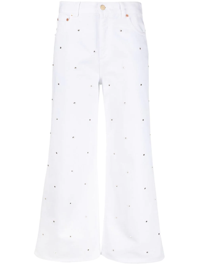 Valentino Stud-embellished Cropped Jeans In White