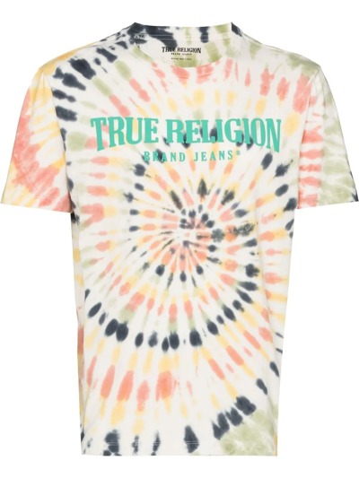 True Religion Relaxed Tie Dye Short Sleeve Logo Tee In White