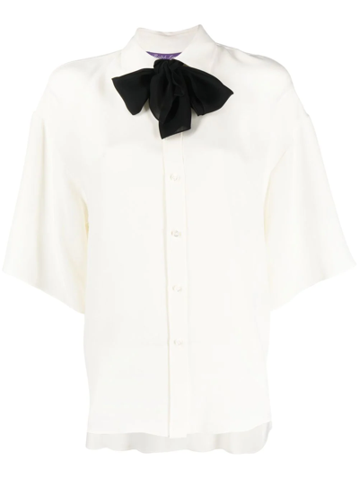 Ralph Lauren Purple Label Soloman Bow-tie Blouse In Nude