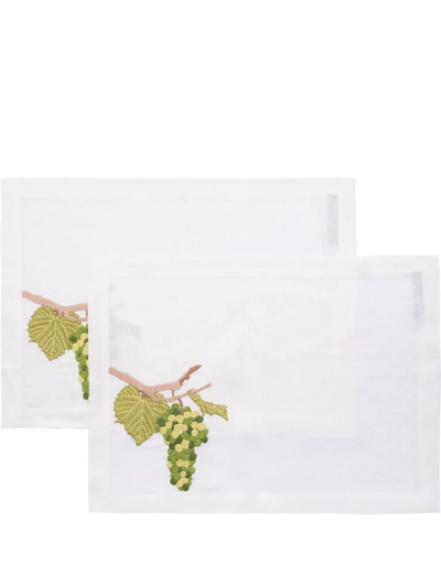 Bernadette Grape-embroidered Placemats (set Of Two) In Weiss