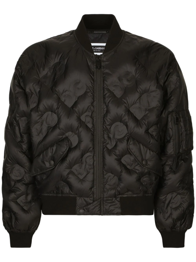 Dolce & Gabbana Dg Logo-quilted Bomber Jacket In Black